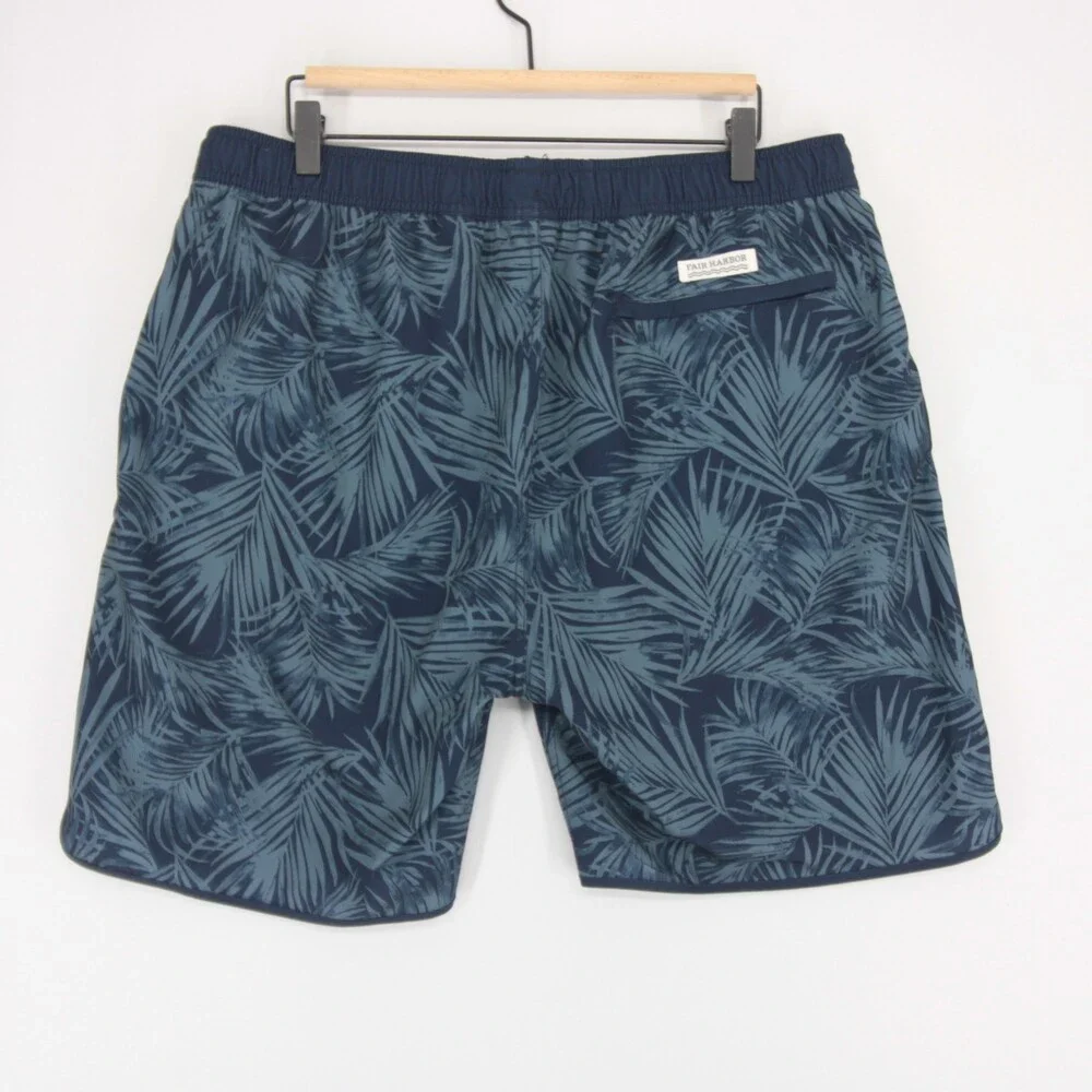 Fair Harbor Anchor Swim Trunks Mens XXL Navy Blue Palm Print Lined Quick Dry